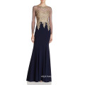 Embroidered Bodice Long Sleeves Evening Gown